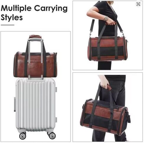Luxury Airline Approved Pet Carrier Bag – Vegan Leather Cat & Dog Travel Tote, TSA-Approved with Breathable Mesh, Shoulder Strap, Luggage Sleeve – Includes Leather Cream & 2-Year Warranty in Saudi Arabia