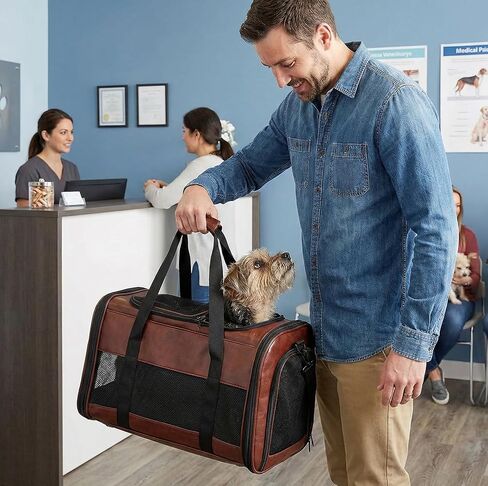 Luxury Airline Approved Pet Carrier Bag – Vegan Leather Cat & Dog Travel Tote, TSA-Approved with Breathable Mesh, Shoulder Strap, Luggage Sleeve – Includes Leather Cream & 2-Year Warranty in Saudi Arabia