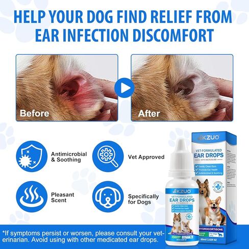 Dog Ear Infection Treatment, Dog Ear Drops with 1% Hydrocortisone for Dog, for Dog Yeast Infection, Soothe Itching, Redness, & Swelling - Vet Recommended in Saudi Arabia
