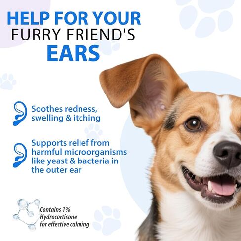 Dog Ear Infection Treatment, Dog Ear Drops with 1% Hydrocortisone for Dog, for Dog Yeast Infection, Soothe Itching, Redness, & Swelling - Vet Recommended in Saudi Arabia