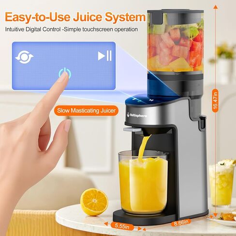 CFR637 Cold Press Juicer,400W Slow Masticating Juicer,4.9"Wide Feed Chute Juicer Machines for Whole Vegetables & Fruits,Advanced Touch Sensing Switch, (Silver) in Saudi Arabia