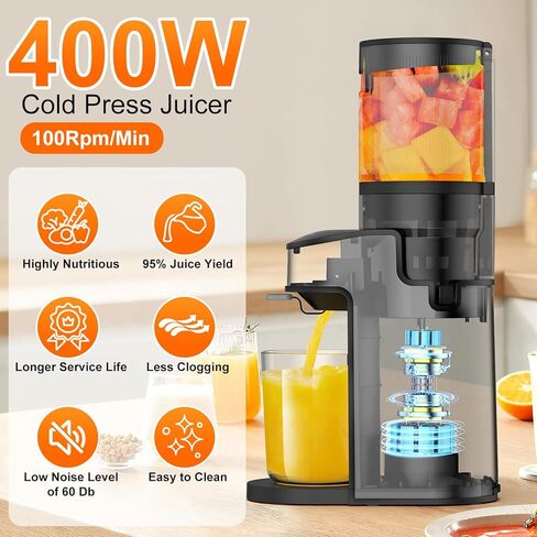 CFR637 Cold Press Juicer,400W Slow Masticating Juicer,4.9"Wide Feed Chute Juicer Machines for Whole Vegetables & Fruits,Advanced Touch Sensing Switch, (Silver) in Saudi Arabia