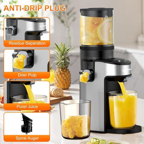 CFR637 Cold Press Juicer,400W Slow Masticating Juicer,4.9"Wide Feed Chute Juicer Machines for Whole Vegetables & Fruits,Advanced Touch Sensing Switch, (Silver) in Saudi Arabia