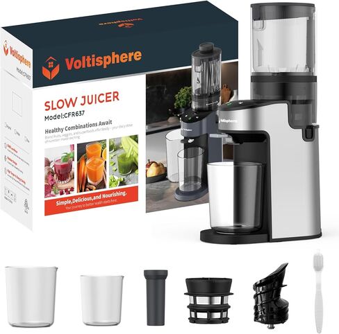 CFR637 Cold Press Juicer,400W Slow Masticating Juicer,4.9"Wide Feed Chute Juicer Machines for Whole Vegetables & Fruits,Advanced Touch Sensing Switch, (Silver) in Saudi Arabia