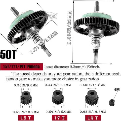 Upgrades Part for 1/10 Slash 4X4/Slash 4X4 VXL,Metal Spur Gear Differential Gears 50T(32-Pitch) with 15T/17T/19T Pinions Gear Sets & Aluminum Driveshaft Center,Navy Blue in Saudi Arabia