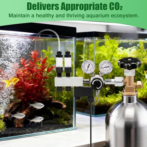 CO2 Regulator Aquarium, Dual Stage Aquarium CO2 Regulator, Adjustable Pressure & Flow, with Expandable Manifold, High-Precision Needle Valve, DC Solenoid Valve, for CO2 System for Aquarium in Saudi Arabia