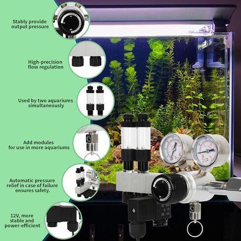 CO2 Regulator Aquarium, Dual Stage Aquarium CO2 Regulator, Adjustable Pressure & Flow, with Expandable Manifold, High-Precision Needle Valve, DC Solenoid Valve, for CO2 System for Aquarium in Saudi Arabia