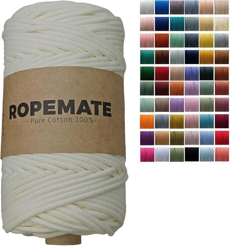 حبل مكرامية قطن 100% من ROPEMATE، 3 مم × 110 ياردة، خيط قطني مضفر ناعم مع قلب لأشرطة الهاتف المحمول، حقيبة مكرامية، تعليق على الحائط، هدايا مصنوعة يدويًا، 22 لونًا اختياريًا in Saudi Arabia