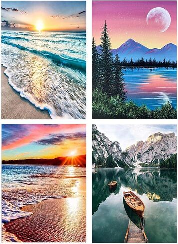 Paint By Numbers for Adults - DIY Adult Paint by Number Kits Pack On Canvas Sunset Beach Painting by Numbers for Beginners,Acrylic Paint Boat On Mountains Lake Crafts for Home Decor (11.8x15.8inch) in Kuwait