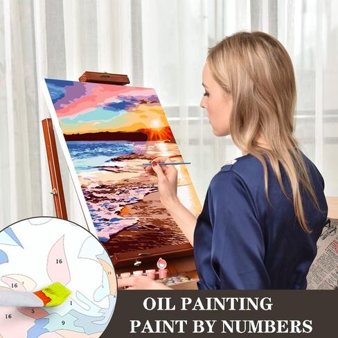 Paint By Numbers for Adults - DIY Adult Paint by Number Kits Pack On Canvas Sunset Beach Painting by Numbers for Beginners,Acrylic Paint Boat On Mountains Lake Crafts for Home Decor (11.8x15.8inch) in Kuwait