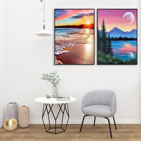 Paint By Numbers for Adults - DIY Adult Paint by Number Kits Pack On Canvas Sunset Beach Painting by Numbers for Beginners,Acrylic Paint Boat On Mountains Lake Crafts for Home Decor (11.8x15.8inch) in Kuwait