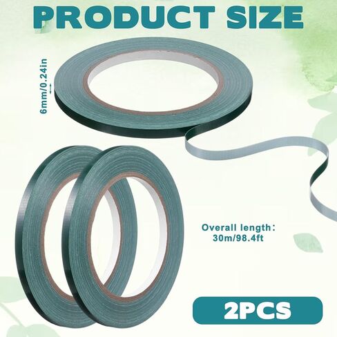 2Rolls Green Floral Tape 1/4 Inch Wide Strong Adhesion Flower Tape Waterproof Floral Tapes for Bouquet Stem Wrapping and Art Crafts(98ft/Roll) in Saudi Arabia