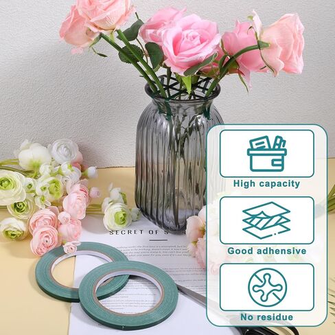 2Rolls Green Floral Tape 1/4 Inch Wide Strong Adhesion Flower Tape Waterproof Floral Tapes for Bouquet Stem Wrapping and Art Crafts(98ft/Roll) in Saudi Arabia