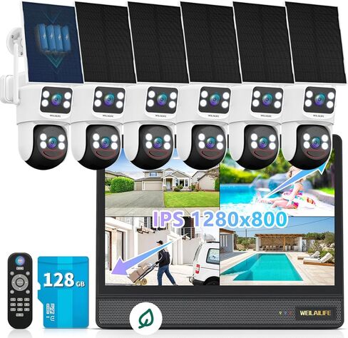 كاميرا مراقبة لاسلكية تعمل بالطاقة الشمسية واي فاي 2K، كاميرا مراقبة خارجية ببطارية قابلة لاعادة الشحن مع لوحة شمسية، كشف الذكاء الاصطناعي، رؤية ليلية، هوائي مزدوج (عبوة من قطعتين) in Kuwait