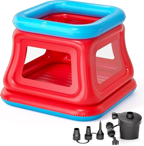 QPAU 3-in-1 Inflatable Bounce House for Kids 3–6, Ball Pit, Trampoline & Bounce Castle, Safety Net & Open-Entry, Outdoor Indoor Bouncy House with Electric Air Pump, Toddler Outdoor Toys for Backyard in Saudi Arabia