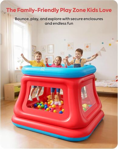 QPAU 3-in-1 Inflatable Bounce House for Kids 3–6, Ball Pit, Trampoline & Bounce Castle, Safety Net & Open-Entry, Outdoor Indoor Bouncy House with Electric Air Pump, Toddler Outdoor Toys for Backyard in Saudi Arabia