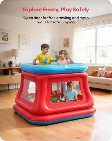 QPAU 3-in-1 Inflatable Bounce House for Kids 3–6, Ball Pit, Trampoline & Bounce Castle, Safety Net & Open-Entry, Outdoor Indoor Bouncy House with Electric Air Pump, Toddler Outdoor Toys for Backyard in Saudi Arabia