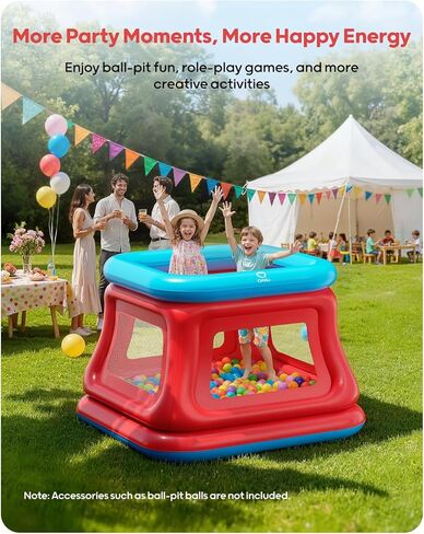 QPAU 3-in-1 Inflatable Bounce House for Kids 3–6, Ball Pit, Trampoline & Bounce Castle, Safety Net & Open-Entry, Outdoor Indoor Bouncy House with Electric Air Pump, Toddler Outdoor Toys for Backyard in Saudi Arabia