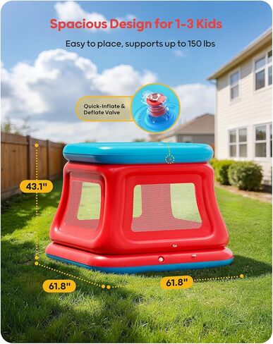 QPAU 3-in-1 Inflatable Bounce House for Kids 3–6, Ball Pit, Trampoline & Bounce Castle, Safety Net & Open-Entry, Outdoor Indoor Bouncy House with Electric Air Pump, Toddler Outdoor Toys for Backyard in Saudi Arabia
