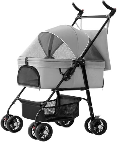 عربات الحيوانات الأليفة للكلاب والقطط، عربة أطفال للسفر في الهواء الطلق، عربة أطفال صغيرة، عربة حيوانات أليفة خفيفة الوزن وقابلة للطي متوسطة (أسود) in Kuwait