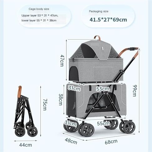 Pet Strollers Pet Stroller Lightweight Folding Double-layer Pet Stroller Doggy Pet Detachable Separate Cat Cage Cart Pet Stroller Medium(Blue) in Saudi Arabia