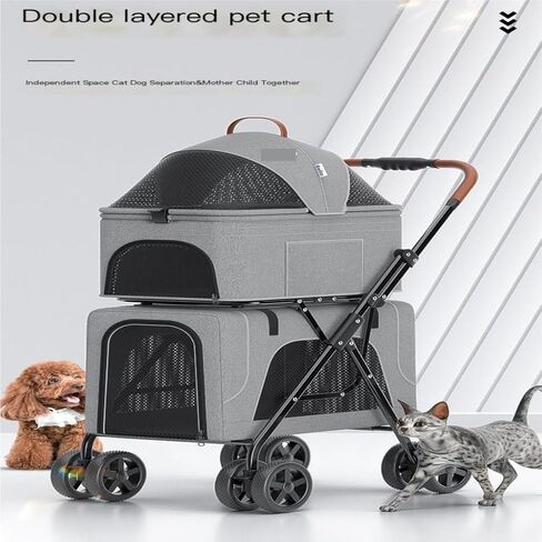 Pet Strollers Pet Stroller Lightweight Folding Double-layer Pet Stroller Doggy Pet Detachable Separate Cat Cage Cart Pet Stroller Medium(Blue) in Saudi Arabia