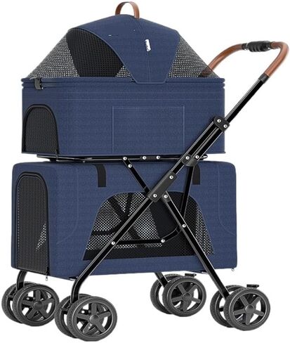 Pet Strollers Pet Stroller Lightweight Folding Double-layer Pet Stroller Doggy Pet Detachable Separate Cat Cage Cart Pet Stroller Medium(Blue) in Kuwait