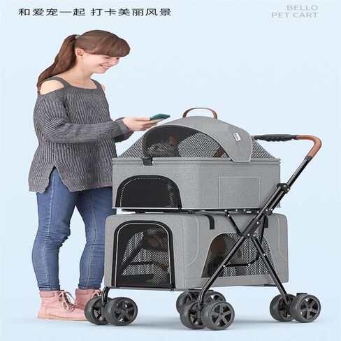 Pet Strollers Pet Stroller Lightweight Folding Double-layer Pet Stroller Doggy Pet Detachable Separate Cat Cage Cart Pet Stroller Medium(Blue) in Saudi Arabia