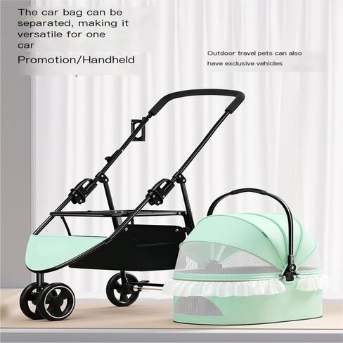 عربات الحيوانات الأليفة، عربة الحيوانات الأليفة، خفيفة الوزن، مزينة بالدانتيل، عربة القطط والكلاب، قابلة للفصل، قابلة للطي، مزدوجة الأغراض، عربة الحيوانات الأليفة، متوسطة (وردي) in Kuwait