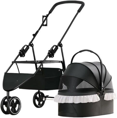 عربات الحيوانات الأليفة، عربة الحيوانات الأليفة، خفيفة الوزن، مزينة بالدانتيل، عربة القطط والكلاب، قابلة للفصل، قابلة للطي، مزدوجة الأغراض، عربة الحيوانات الأليفة، متوسطة (وردي) in Kuwait