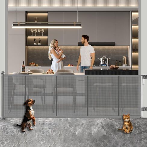 Huafly 98 بوصة بوابات أطفال قابلة للسحب واسعة للغاية، لا توجد بوابات أطفال للحفر لفتحات كبيرة، بوابات أطفال، بوابات أمان، بوابات كلب طويلة جدًا على المداخل والسلالم والخارجية والداخلية (أسود، 98 بوصة) in Kuwait