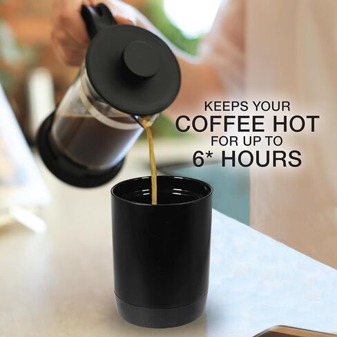 Brookstone Travel Mug Warmer & Wireless Phone Charging Station, 11 oz Double-Wall Stainless Steel, Digital Temp Display, Built-in Battery for Continuous Warmth, Up to 6 Hours Heat, Black in Saudi Arabia