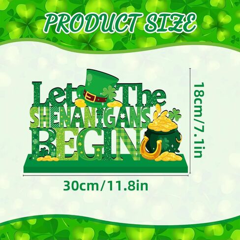 ديكورات يوم القديس باتريك للطاولة قطعة مركزية خشبية 11.8 × 7.1 بوصة دع الشينانيجان يبدأون ديكورات طاولة يوم القديس باتريك الأيرلندية شامروك منضدية ديكور صينية متدرجة لديكور رف المنزل in Kuwait