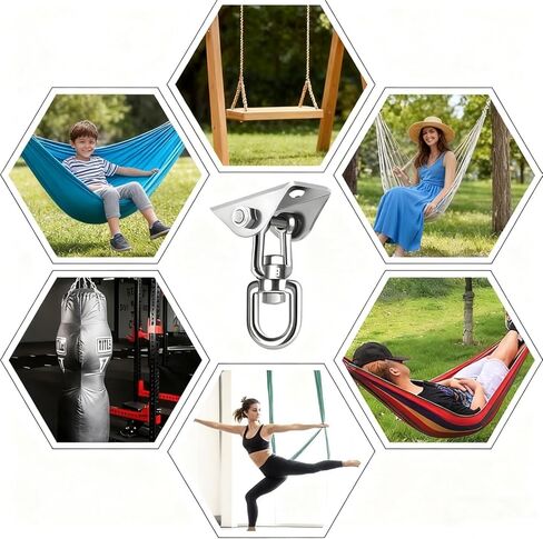طقم تعليق أرجوحة سوداء - يدور بزاوية 360 درجة، خطافات شديدة التحمل بوزن 1200 رطل مع مسامير ومسامير وحلقة تسلق لحامل الكرسي والشجرة واليوجا وصالة الألعاب الرياضية in Kuwait