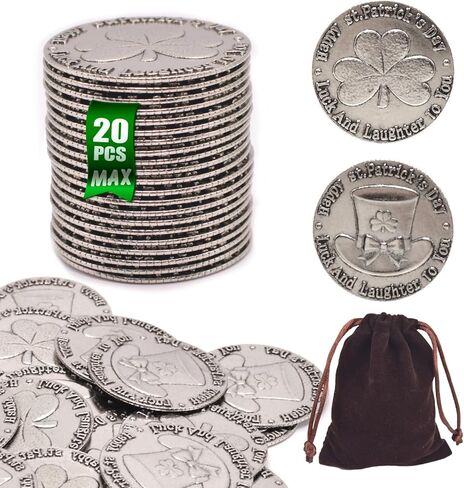 St. Patrick's Day Coins, Large Metal Pirate Coins Gold Treasure Coin Set, Metal Replica for Board Games, Tokens,Realistic Money Imitation for Treasure Chest - Size 1.3" in Kuwait