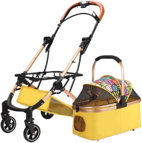 Pet Strollers Pet Stroller Lightweight Foldable Cat And Dog Stroller Outdoor Pet Stroller Portable Cat And Dog Stroller Pet Stroller Medium(Yellow) in Kuwait