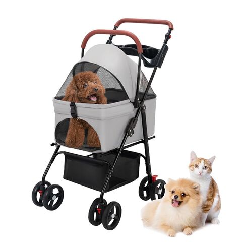 Dog Stroller 4 Wheels,Pet Stroller for Medium Small Dogs Cats,Folding Cat Stroller Adjustable Handle,180° Canopy,Sun Shades,Breathable,Puppy Stroller with Storage Basket and Cup Holder (Black-Grey) in Kuwait
