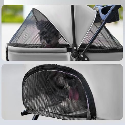 Dog Stroller 4 Wheels,Pet Stroller for Medium Small Dogs Cats,Folding Cat Stroller Adjustable Handle,180° Canopy,Sun Shades,Breathable,Puppy Stroller with Storage Basket and Cup Holder (Black-Grey) in Kuwait