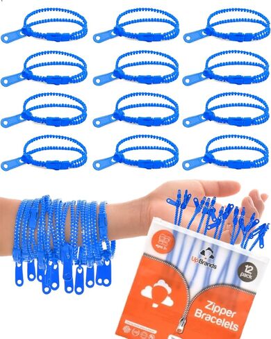 UpBrands 12 حزمة من الأساور ذات السحاب باللون الأصفر مقاس 7 بوصات - هدايا حفلات التململ للأطفال - أساور كبيرة للأطفال - سوار فيدجيت للقلق - مثالي ليوم الصداقة العالمي ويوم اللطف العالمي in Saudi Arabia