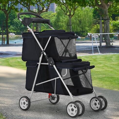 Dog Stroller Pet Stroller for Small and Medium Pets Cat Jogger Waterproof Pet Carriers with Soft Pad Lightweight Foldable Carriers for Easy Travel, Black in Saudi Arabia
