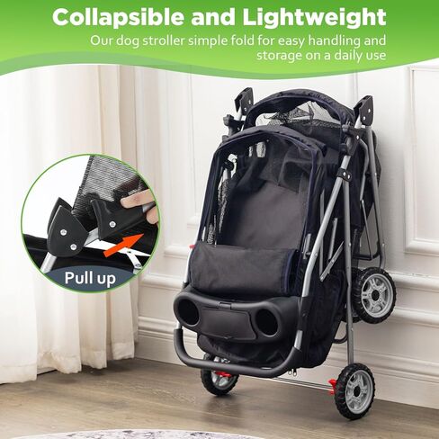 Dog Stroller Pet Stroller for Small and Medium Pets Cat Jogger Waterproof Pet Carriers with Soft Pad Lightweight Foldable Carriers for Easy Travel, Black in Saudi Arabia