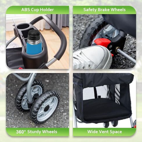 Dog Stroller Pet Stroller for Small and Medium Pets Cat Jogger Waterproof Pet Carriers with Soft Pad Lightweight Foldable Carriers for Easy Travel, Black in Saudi Arabia
