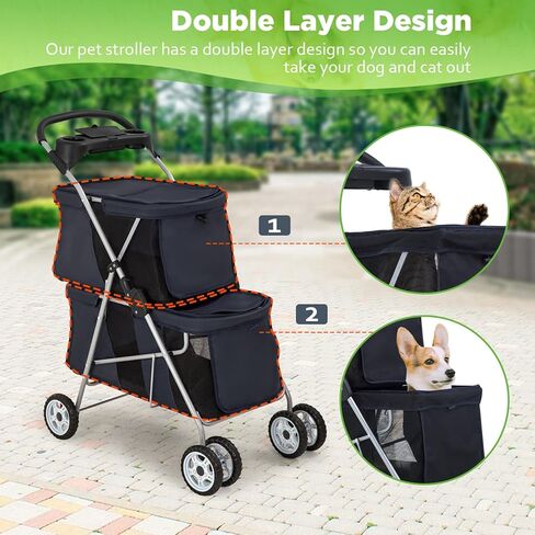 Dog Stroller Pet Stroller for Small and Medium Pets Cat Jogger Waterproof Pet Carriers with Soft Pad Lightweight Foldable Carriers for Easy Travel, Black in Saudi Arabia