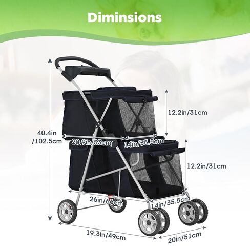 Dog Stroller Pet Stroller for Small and Medium Pets Cat Jogger Waterproof Pet Carriers with Soft Pad Lightweight Foldable Carriers for Easy Travel, Black in Saudi Arabia