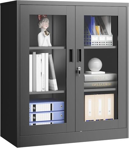 65" Glass Display Cabinet with 3-Color LED Light, Display Case with 4 Tempered Glass Doors and Shelves, Metal Frame Curio Storage Cabinet for Collectibles, Figures, Awards, Book, Toy (Black) in Saudi Arabia