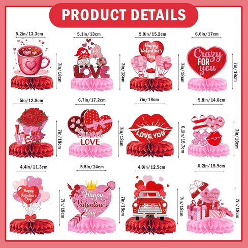 Valentines Day Table Decorations: 12Pcs Valentine Honeycomb Centerpieces Valentine Table Decorations Valentine Day Centerpieces for Table in Saudi Arabia