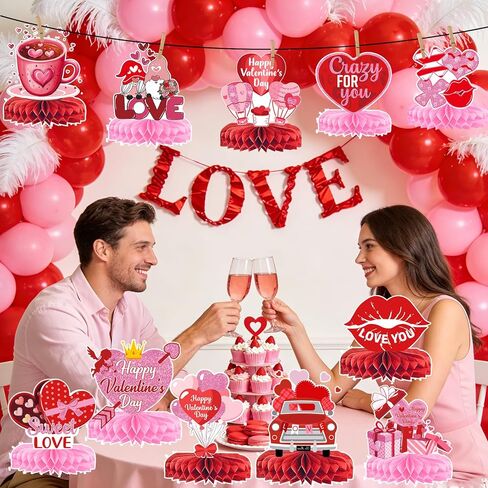 Valentines Day Table Decorations: 12Pcs Valentine Honeycomb Centerpieces Valentine Table Decorations Valentine Day Centerpieces for Table in Saudi Arabia