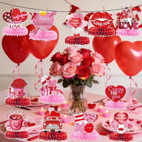 Valentines Day Table Decorations: 12Pcs Valentine Honeycomb Centerpieces Valentine Table Decorations Valentine Day Centerpieces for Table in Saudi Arabia