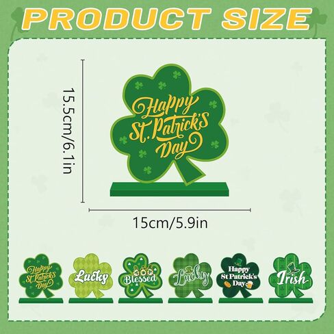 6 قطع ديكورات يوم القديس باتريك للطاولة قطعة مركزية خشبية لتزيين طاولة عيد القديس باتريك السعيد، زخارف شامروك خضراء أيرلندية لسطح الطاولة لحفلة القديس باتريك وديكور المكتب المنزلي in Kuwait