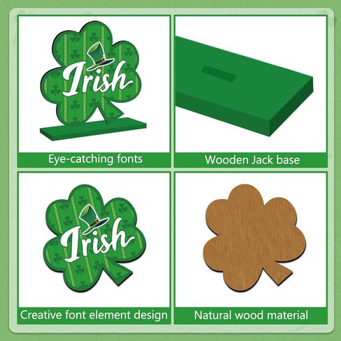 6 قطع ديكورات يوم القديس باتريك للطاولة قطعة مركزية خشبية لتزيين طاولة عيد القديس باتريك السعيد، زخارف شامروك خضراء أيرلندية لسطح الطاولة لحفلة القديس باتريك وديكور المكتب المنزلي in Kuwait